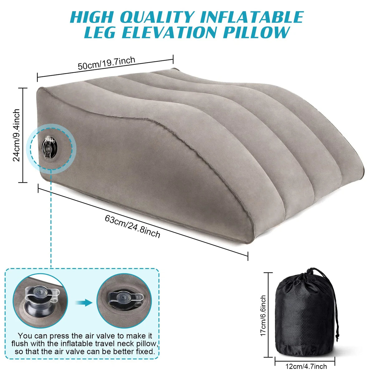 Inflatable Leg Elevation Pillow Ergonomic Wedge Support Cushion for Post-Surgery Recovery – Grey