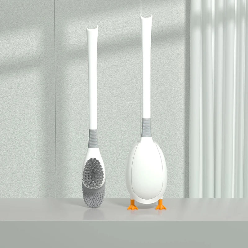 Silicone Toilet Brush Wall Mounted Flexible Deep Cleaning Toilet Brush with Holder – White