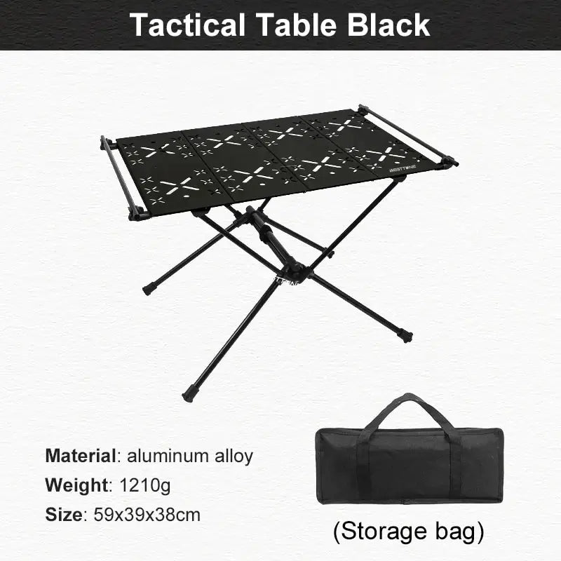 Camping Folding Table Portable Aluminum Alloy Lightweight Outdoor Table 59cm - Black