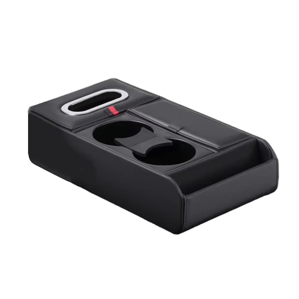 Portable Car Armrest Storage Box with Cup Holder and Tissue Slot, Black(A) Console Organizer