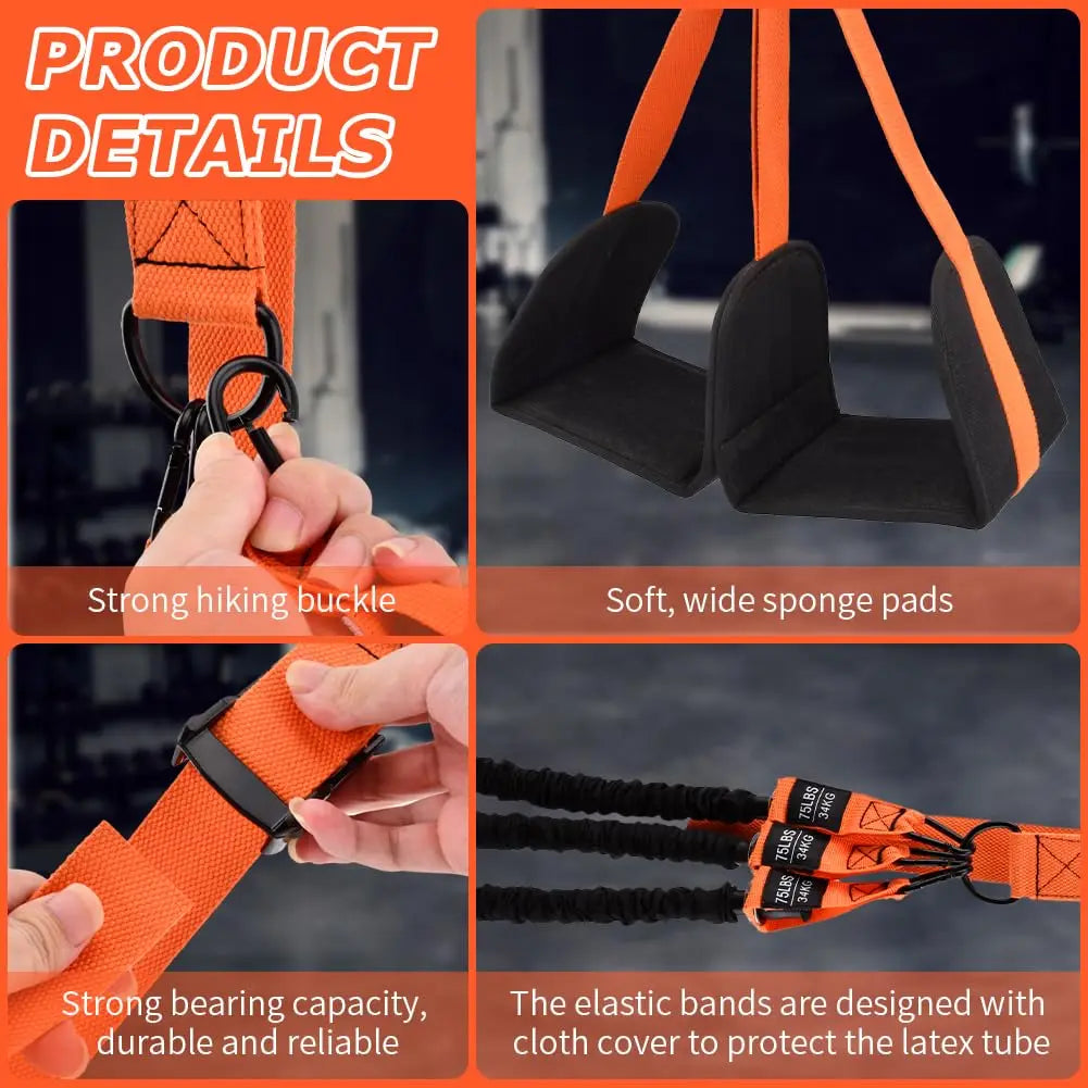 Pull Up Assistance Bands Set Adjustable Resistance Strap Training Kit Portable Workout System - Orange