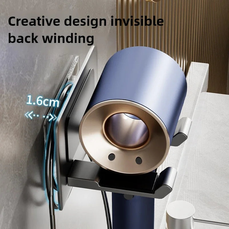 Wall Mounted Hair Dryer Holder Aluminum Alloy Bathroom Storage Rack - White