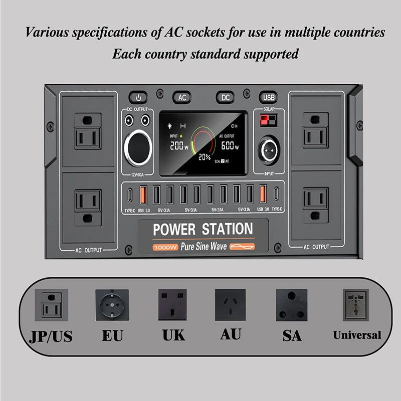Portable Power Station 384Wh LiFePO4 Solar Generator 500W Pure Sine Wave Backup Battery