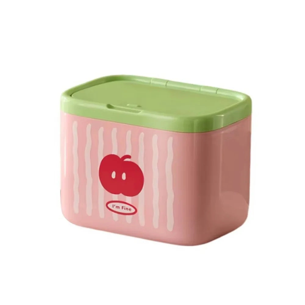 Automatic Cotton Swab Dispenser Dustproof Cotton Bud Holder with Lift-Up Storage Box – Pink