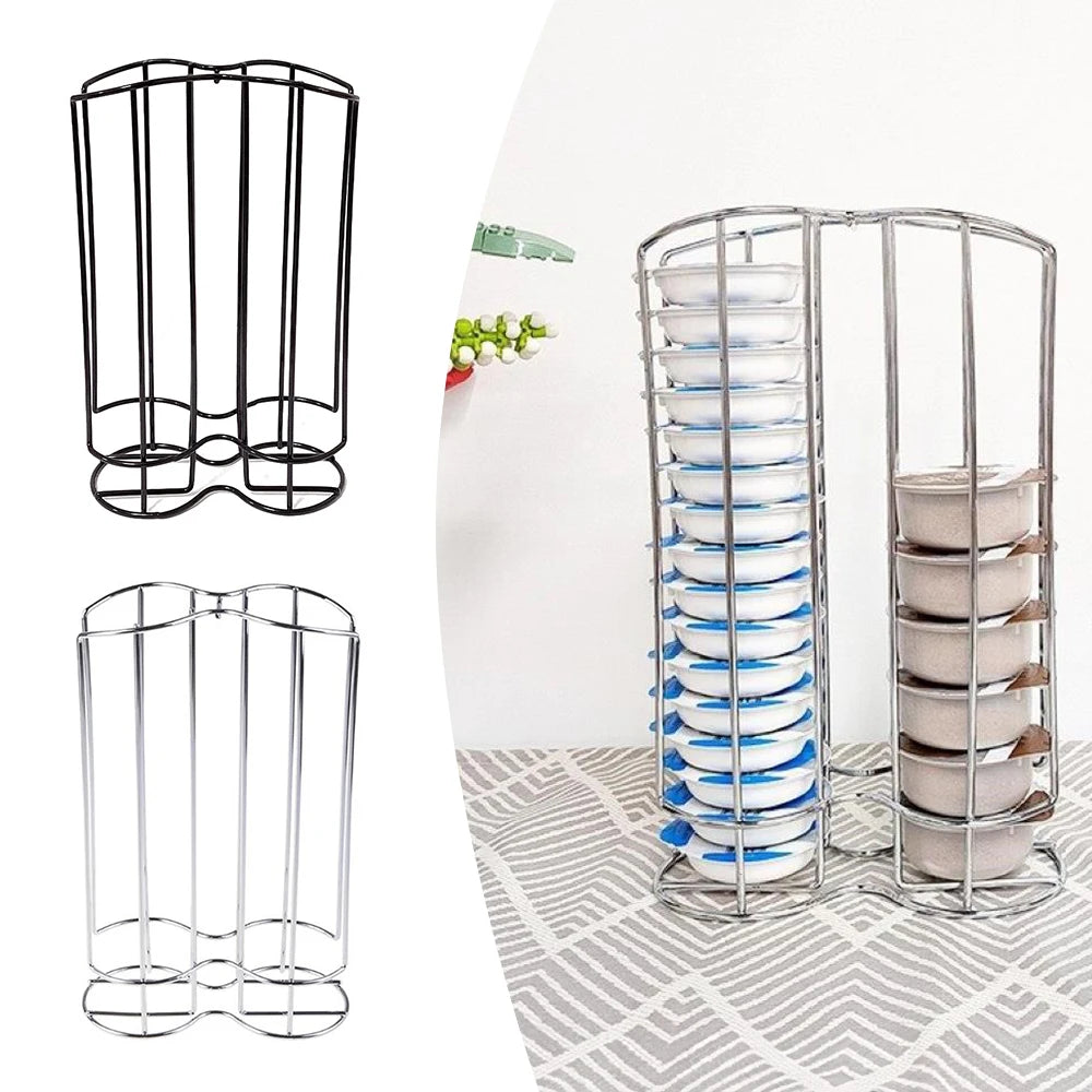 Coffee Capsule Holder 32 Capacity Iron Wire Storage Rack Organiser for Kitchen and Coffee Station - Black