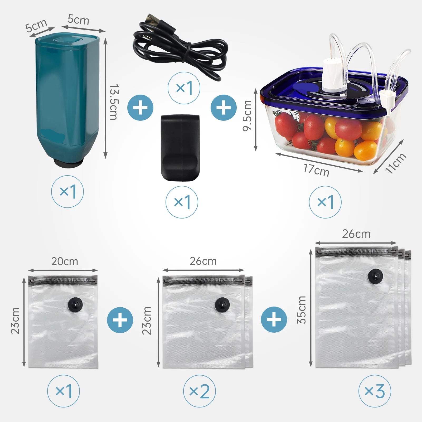 Handheld Vacuum Food Sealer with USB Rechargeable Pump and Reusable Sous-Vide Bags - Set 2