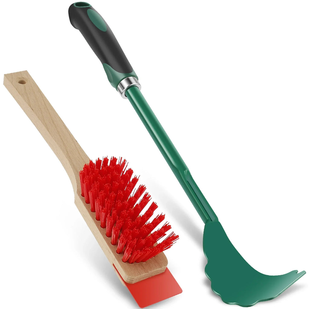 Mower Deck Cleaning Tool Set Scraper and Brush for Lawn Maintenance - Green Red