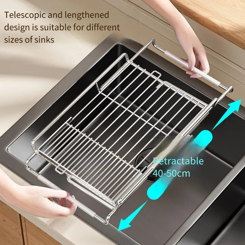 Dish Drying Rack Expandable Stainless Steel Over Sink Drainer Storage - Small