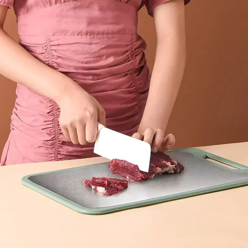 Double Sided Cutting Board 35 × 22 cm Stainless Steel and PP with Crusher - Blue