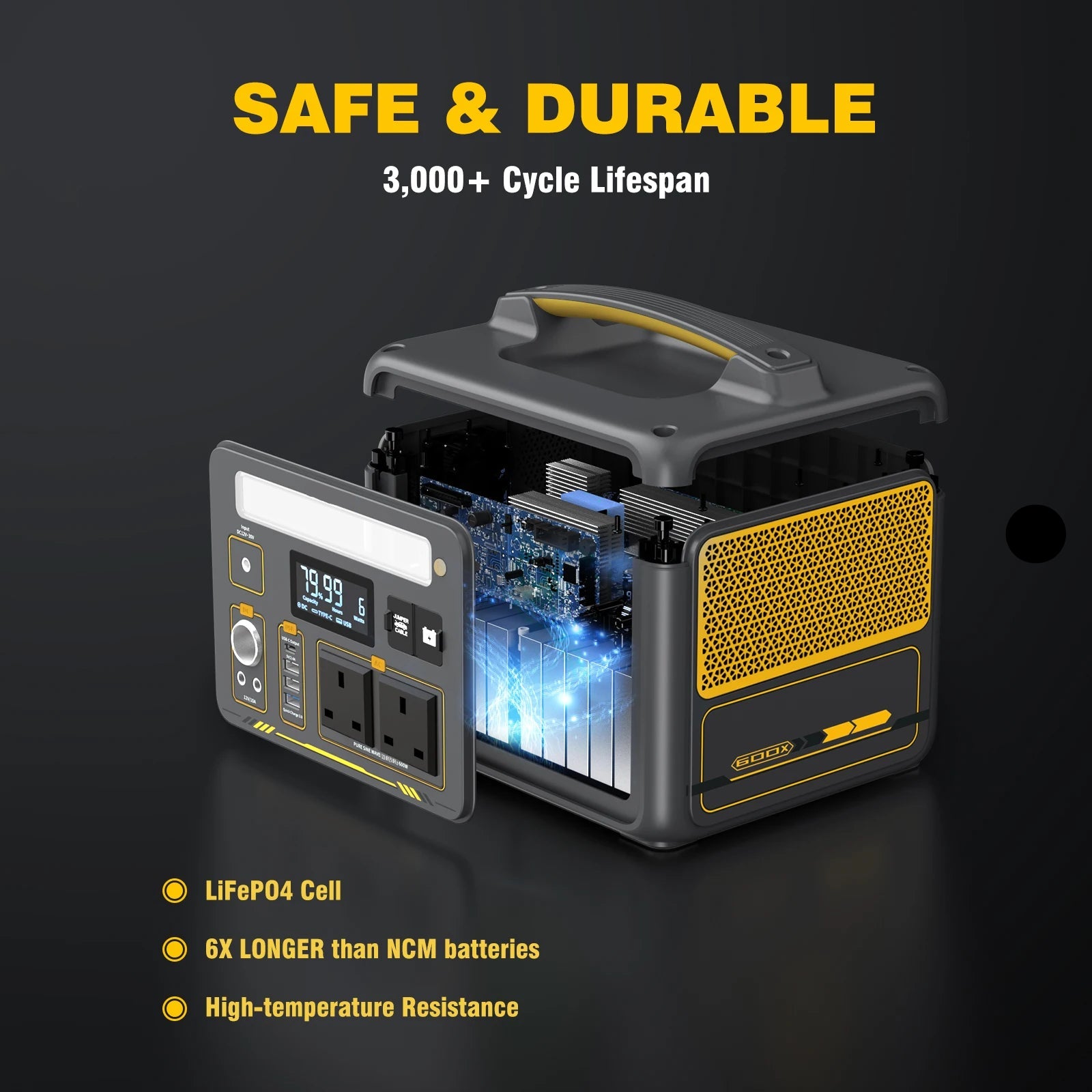 Portable Power Station 299Wh 600W LiFePO4 Battery Emergency Backup Power Supply – Grey