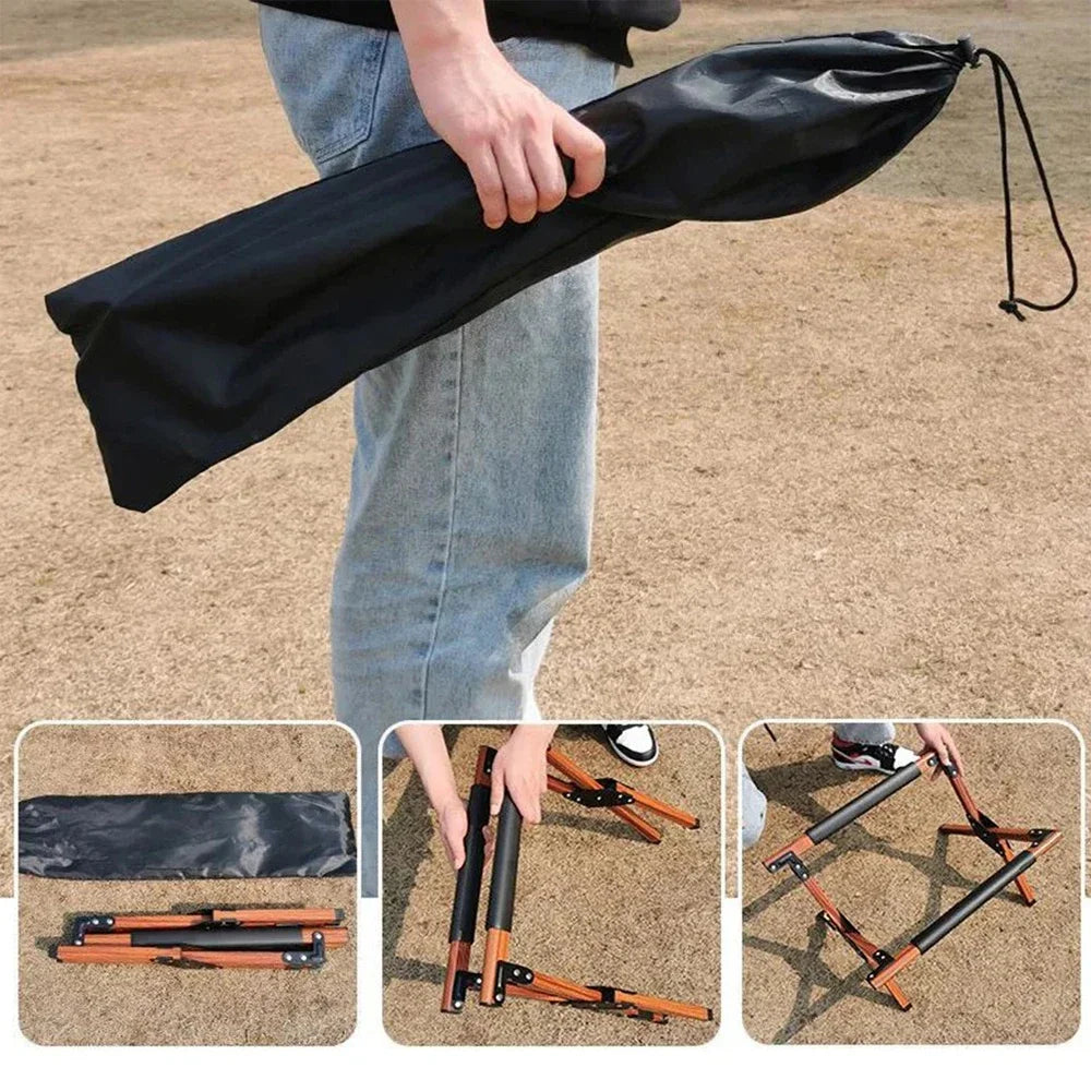 Folding Camping Cooler Rack Adjustable Wooden Stand - Brown