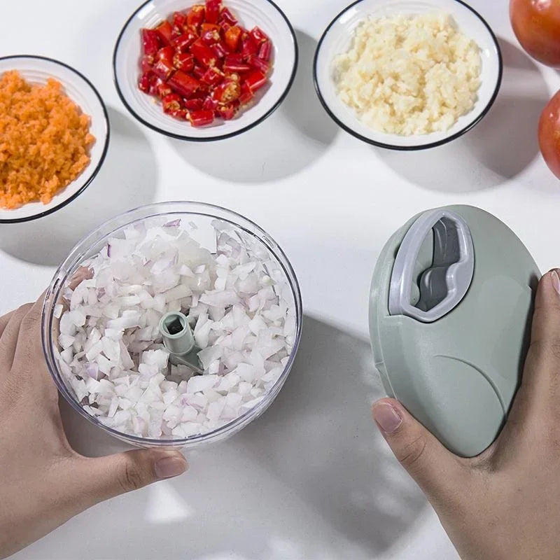 Manual Food Chopper 500mL Hand Pull Garlic Vegetable Onion Meat Mincer with Stainless Steel Blades – Green