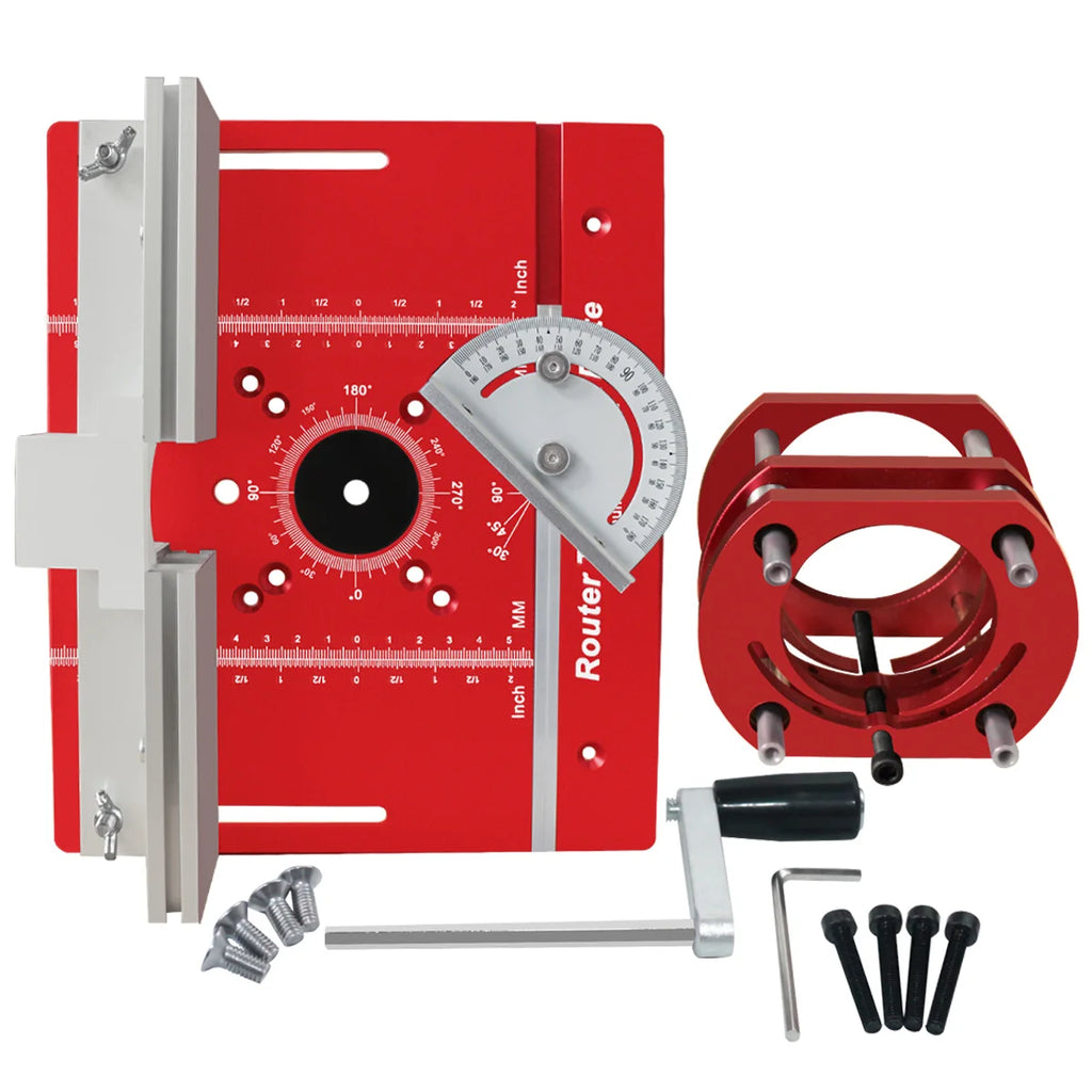 Router Table Insert Plate Set with Lift Base for Woodworking Trimming Slotting and Chamfering Red
