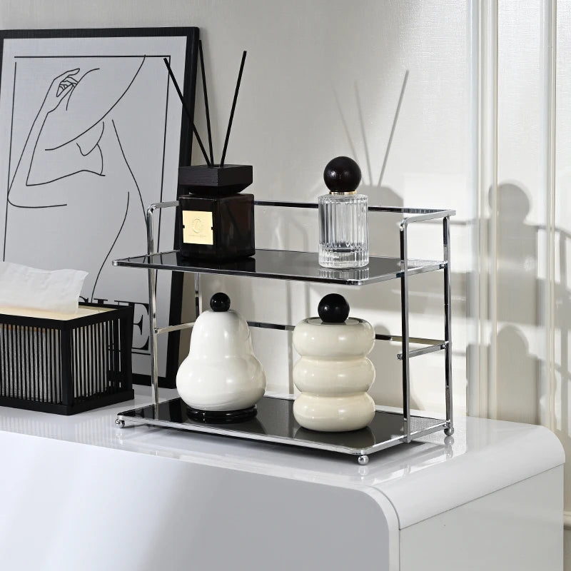 Double-Layer Desktop Storage Rack Acrylic Kitchen Organizer - Black