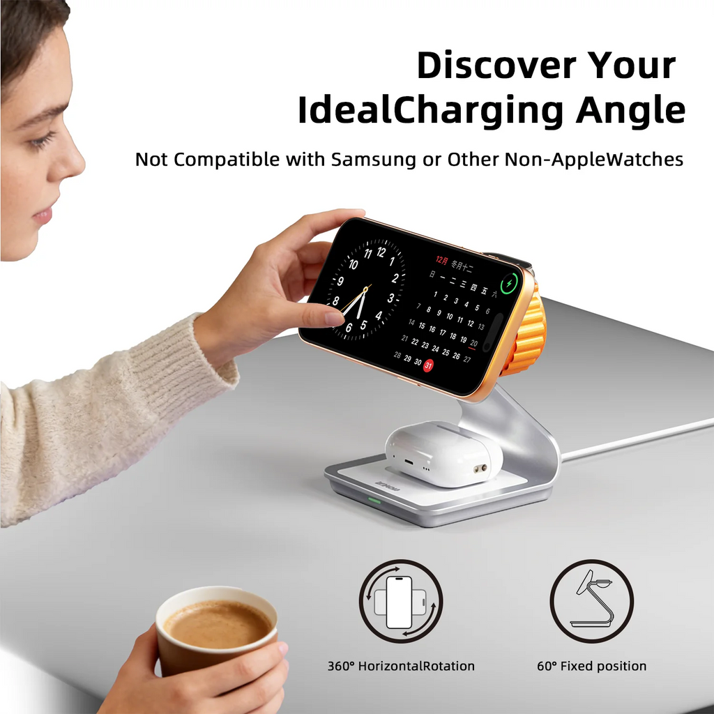 Charging Station 30W 3 in 1 Wireless Charger Foldable Desktop Stand for Phone Watch Earbuds