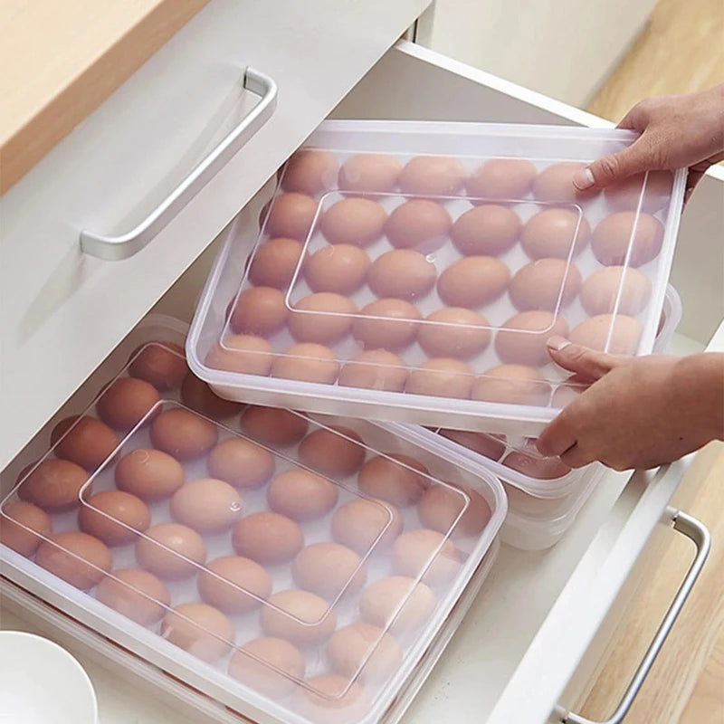 Egg Storage Box 30 Slot Refrigerator Organiser with Lid Portable Reusable Freshness Container