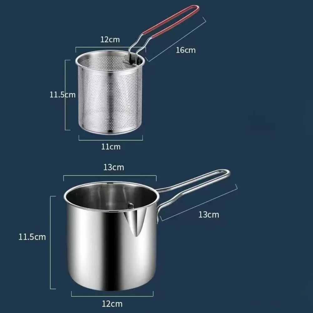 Stainless Steel Deep Fryer Pot with Oil Filter Basket Small Frying Saucepan for French Fries Chicken Wings and Tempura