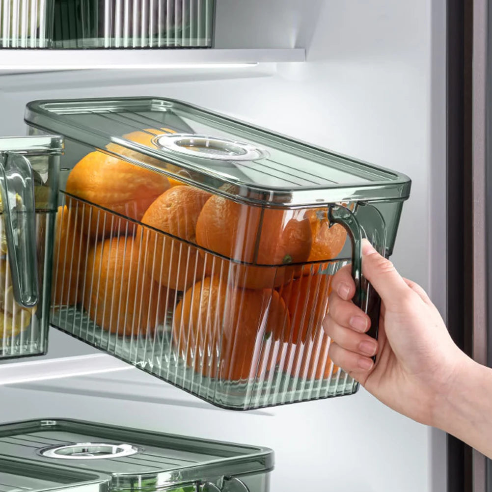 3L Refrigerator Food Storage Container with Time Recorder Lid & Drain Divider – Gray