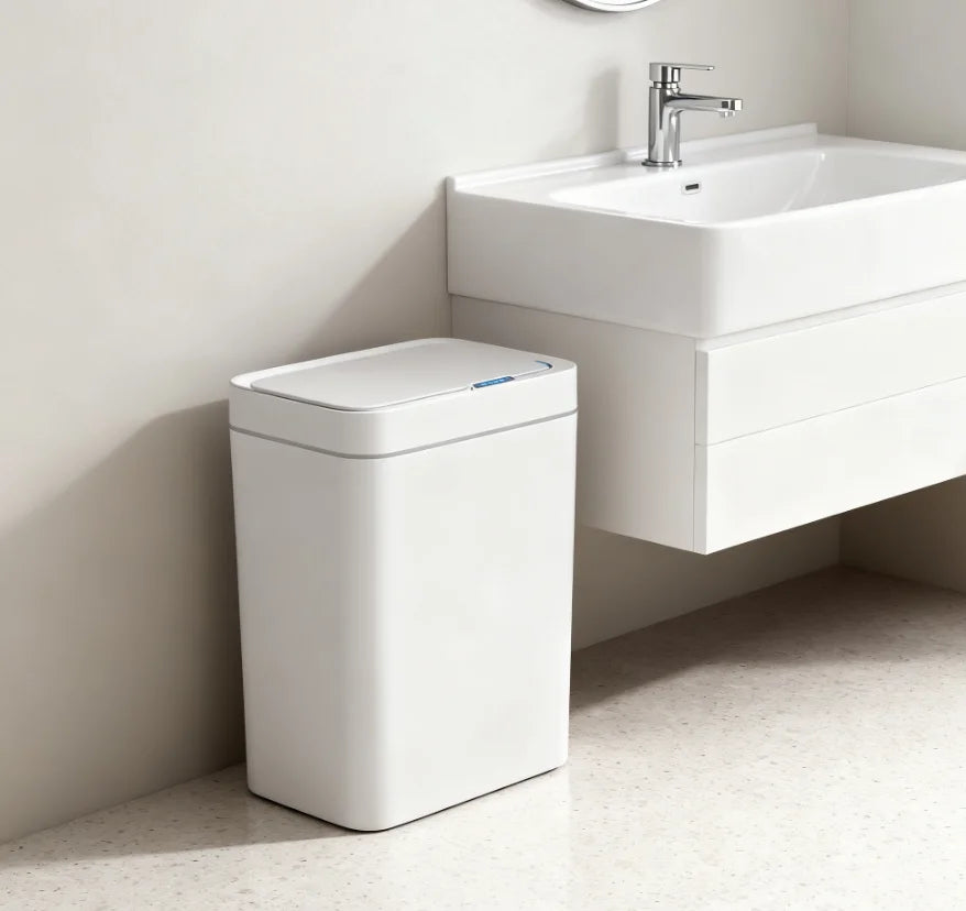Sensor Trash Can 15L Touchless Automatic Lid with Bagging System Waterproof Design White
