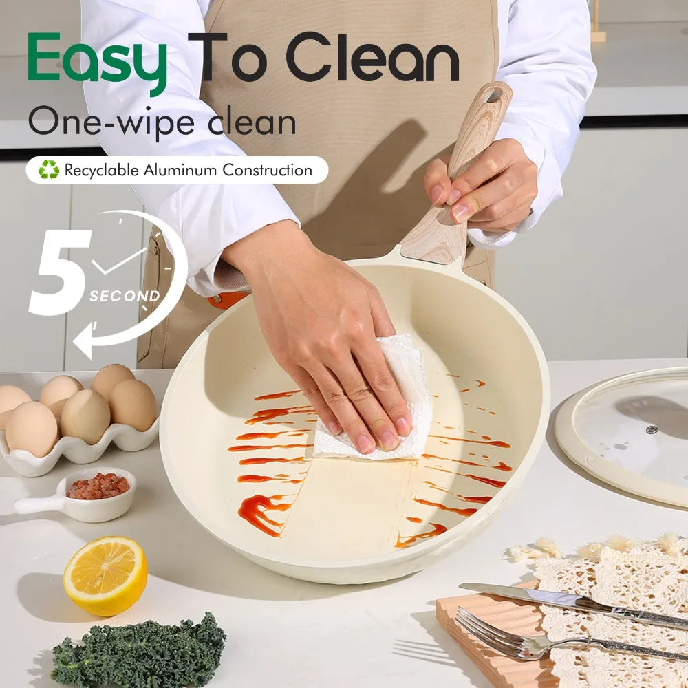 10-Piece Nonstick Pots and Pans Set with Pan Protectors – White