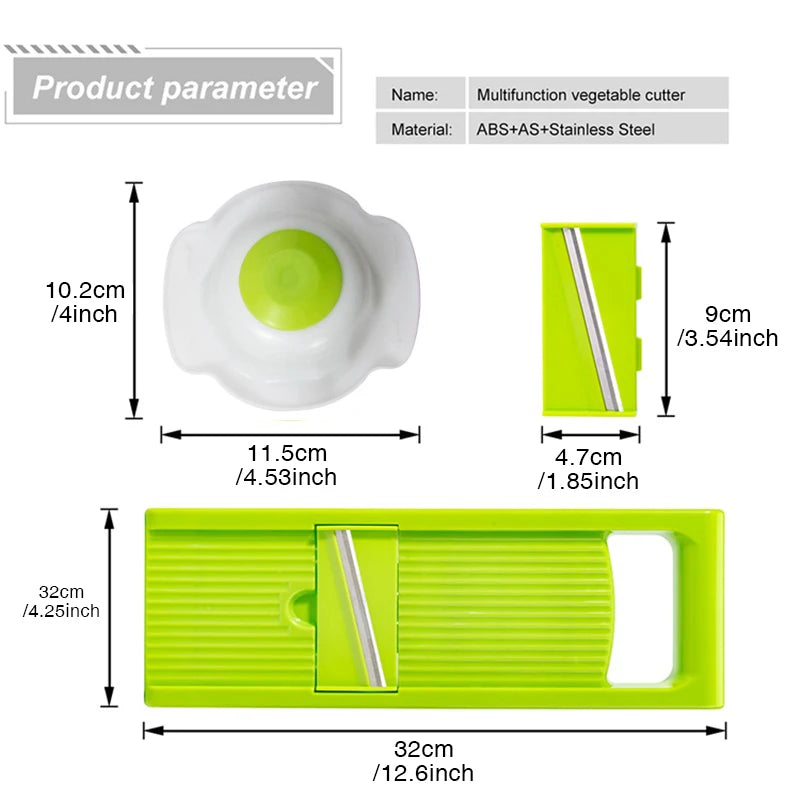 Mandoline Slicer Stainless Steel Vegetable Cutter with 6 Interchangeable Blades Storage Box – Green