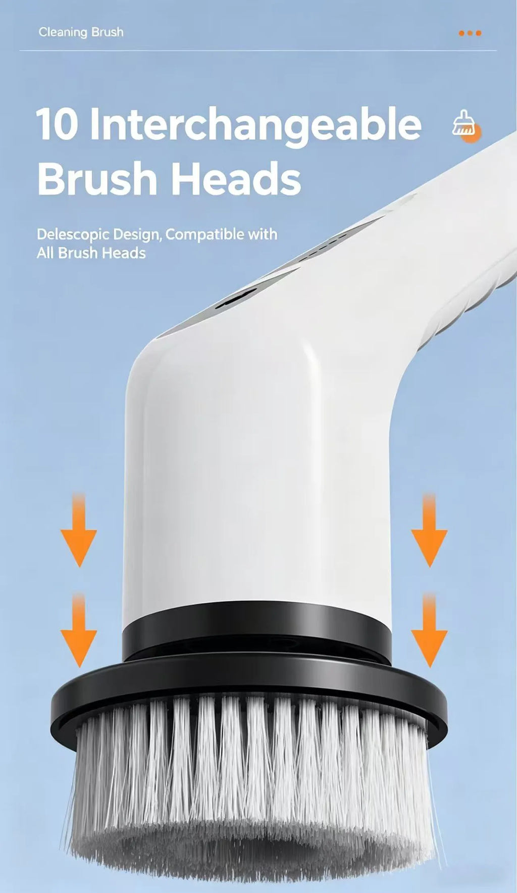 Electric Cleaning Brush Wireless Rotary Scrubber with 8 Replaceable Heads White