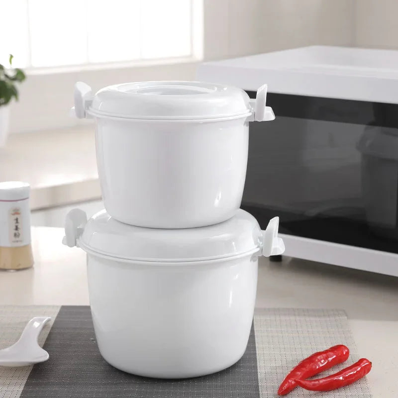 Large Microwave Rice Cooker Steamer Multifunction Cooking Container with Insulated Handles – White
