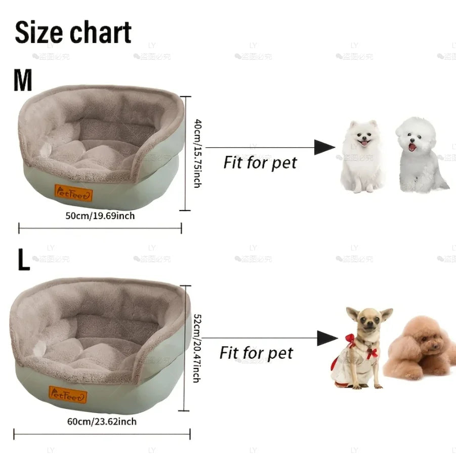 Dog Bed 60x52cm Round Plush Pet Bed with Non Slip Base Washable Cover Indoor Outdoor Large - Green