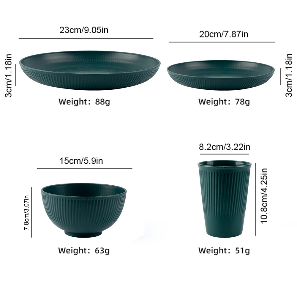 4 Piece Wheat Straw Dinnerware Set Bowl Cup Plate Tableware Kit for Camping and Picnics – Yellow