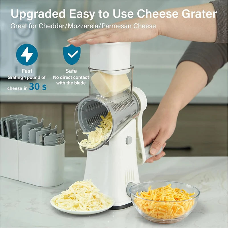 Rotary Cheese Grater 5-in-1 Stainless Steel Vegetable Slicer Nut Chopper - Green