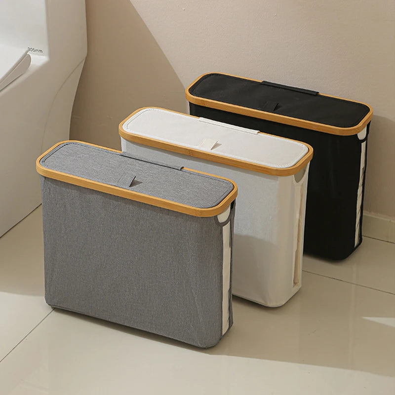 Toilet Paper Storage Basket Foldable Fabric Organizer with Transparent Window and Lid – Beige