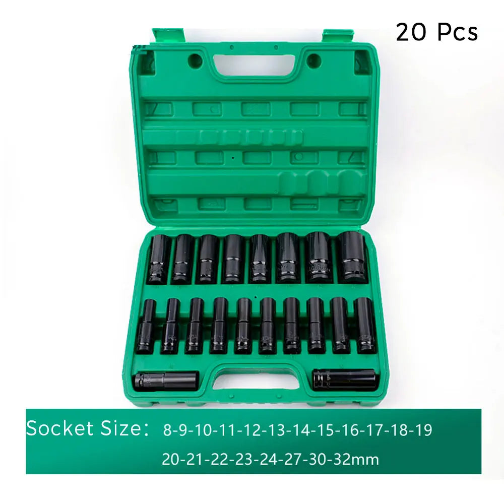 1/2" Drive Socket Set 20PCS Metric Deep Sockets 6-Point Impact with Portable Storage Case