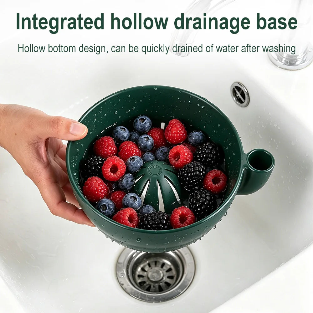 Fruit Washing Bowl 15cm Automatic Swirl Drain Basket Food Grade Kitchen Colander for Produce