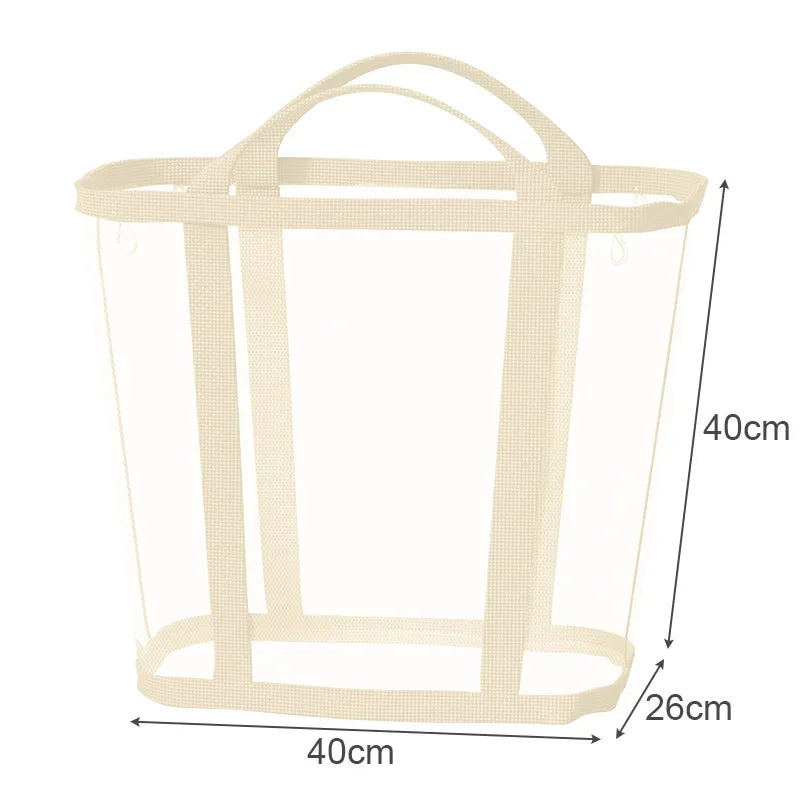 Foldable Mesh Laundry Basket Large Capacity Portable Clothes Hamper with Handles – Beige