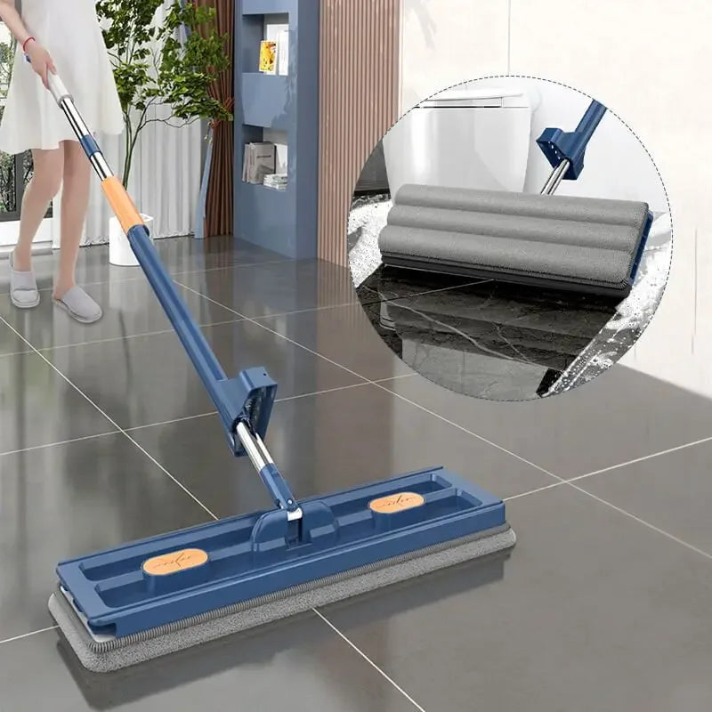 Flat Mop Microfiber Floor Cleaner Slide Type Wet Dry Cleaning Mop Rag 6 Pcs Blue