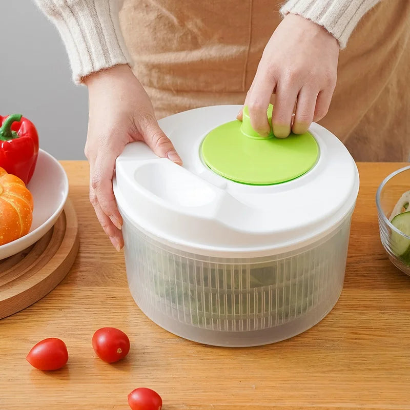 Manual Vegetable Dehydrator Salad Spinner Fruit and Lettuce Dryer with Drain Basket – Green