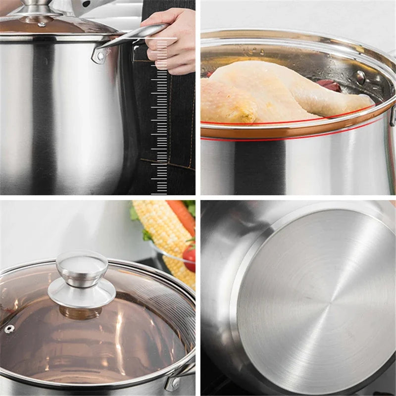 Soup Pot 28cm 12L Stainless Steel Deep Stock Cooking Pot with Glass Lid