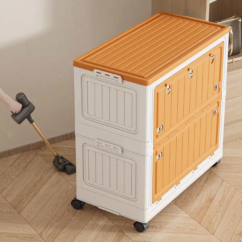Foldable Storage Bin 70cm Large Capacity Transparent Organizer with Wheels - Orange