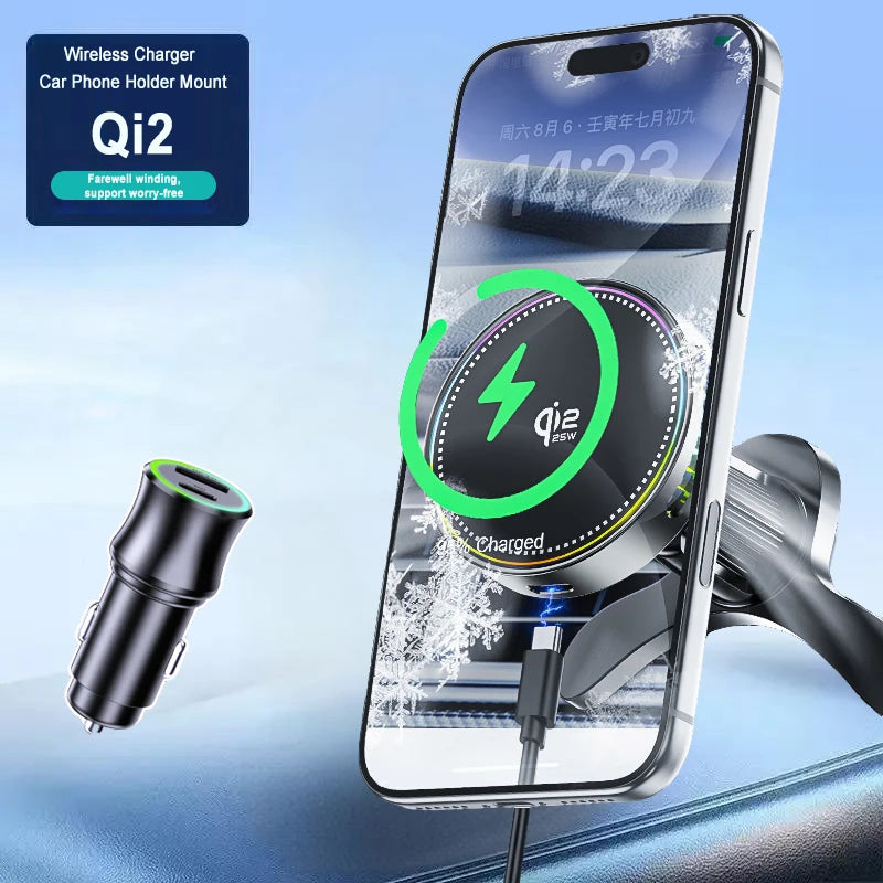 Car Phone Holder Qi2 25W Wireless Charging Vent Mount RGB with Charger - Black
