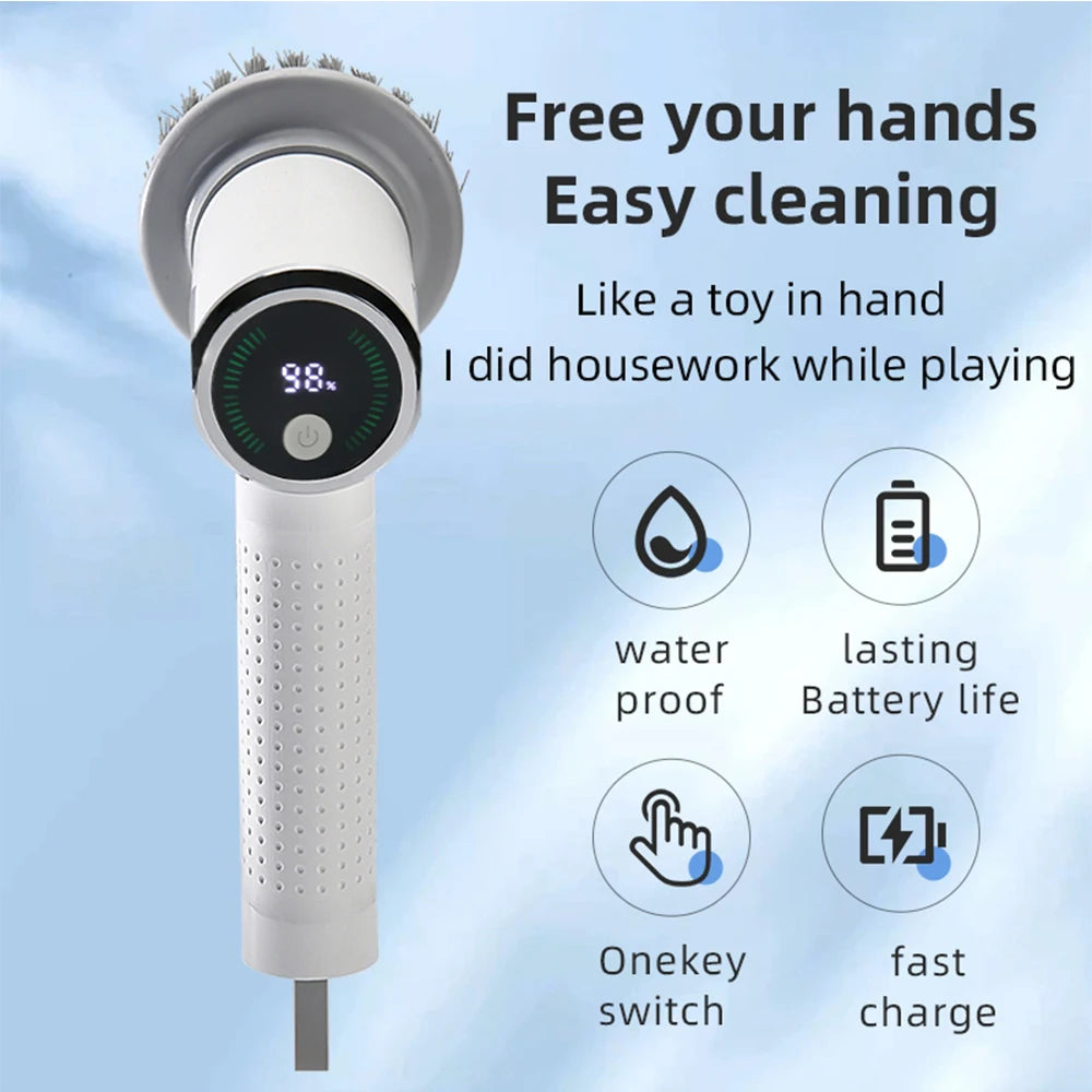 Electric Cleaning Brush 4 in 1 Cordless Spin Scrubber Waterproof Rechargeable - White