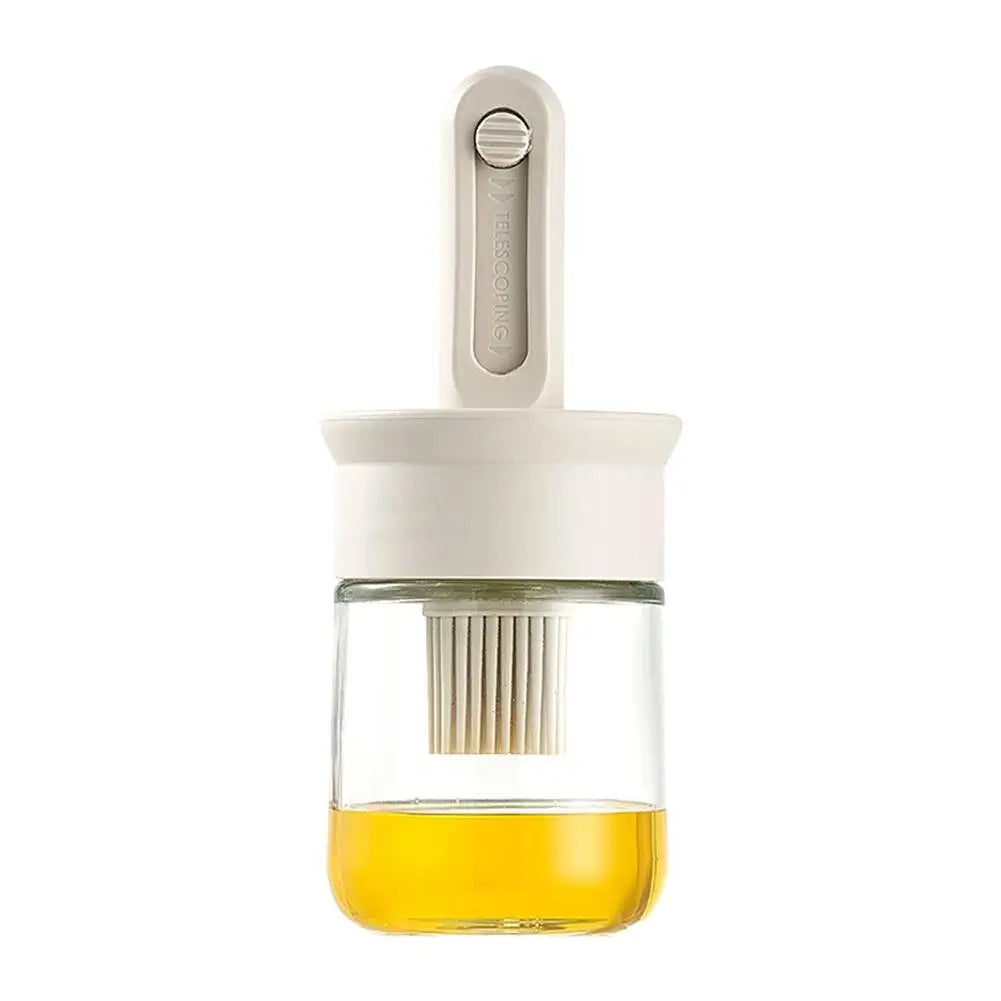 Oil Dispenser Bottle with Silicone Brush BPA-Free Heat Resistant Basting Bottle for Cooking BBQ and Baking – White