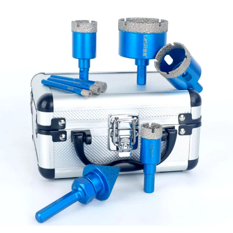 Diamond Drill Bit Set 9 Piece Vacuum Brazed Hole Saw Kit for Tile Granite Marble – Blue