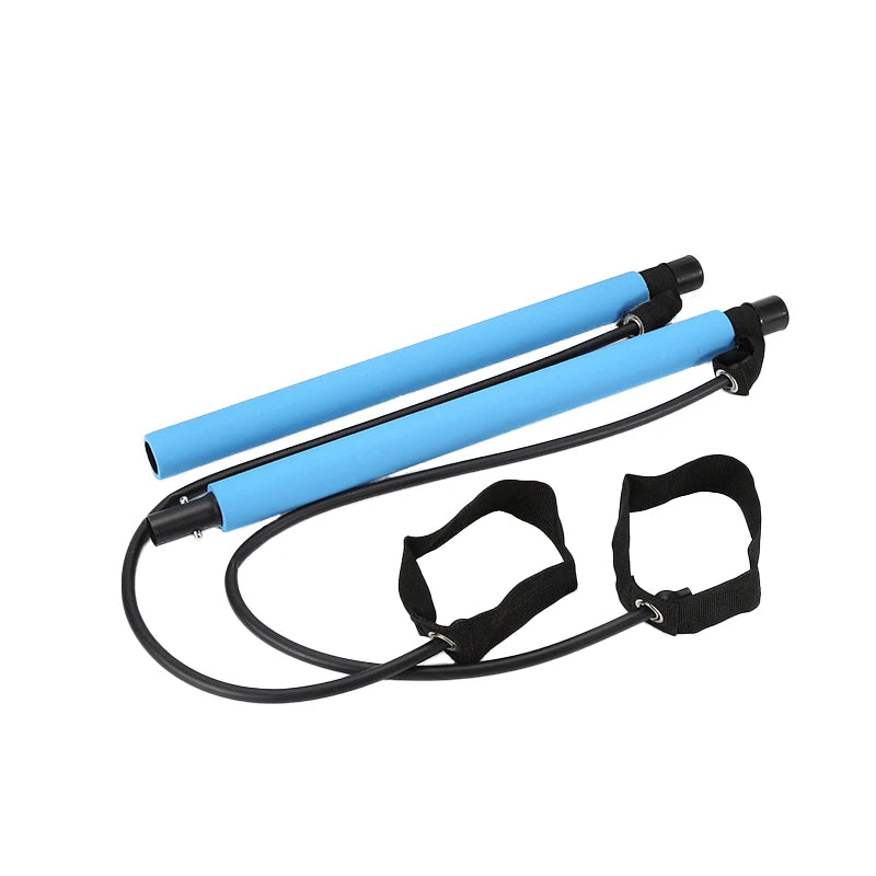 Pilates Bar Portable Resistance Training Stick Detachable Fitness Bar with Bands Home Workout Tool - Blue