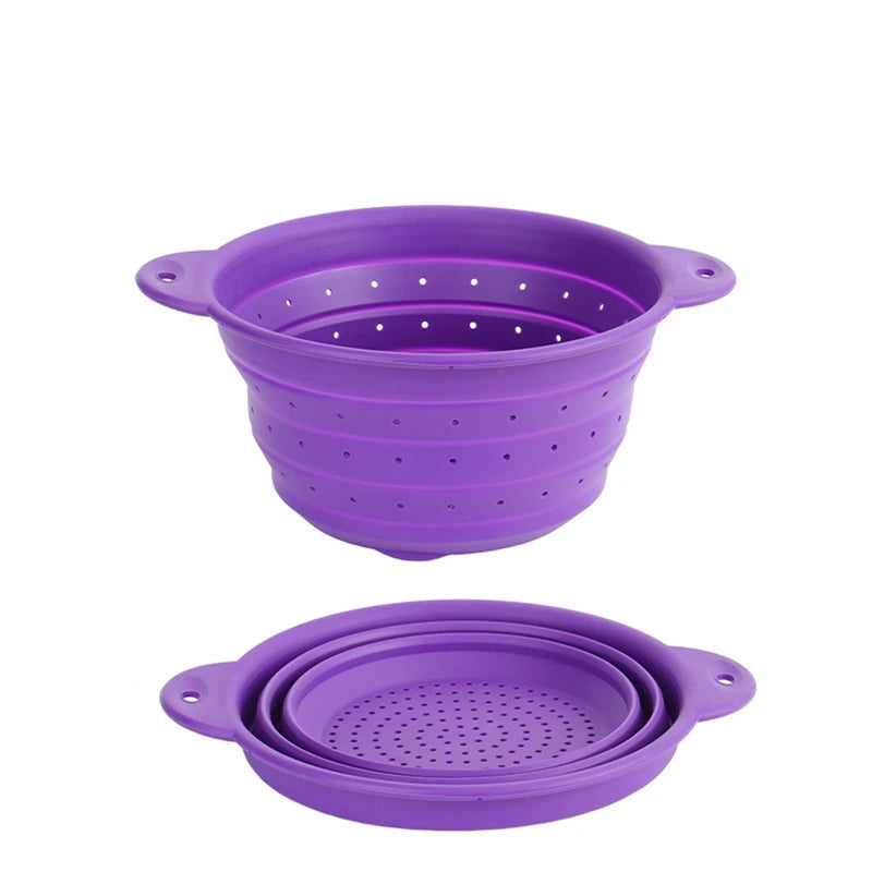 Foldable Silicone Drain Basket Fruit Vegetable Colander – Purple