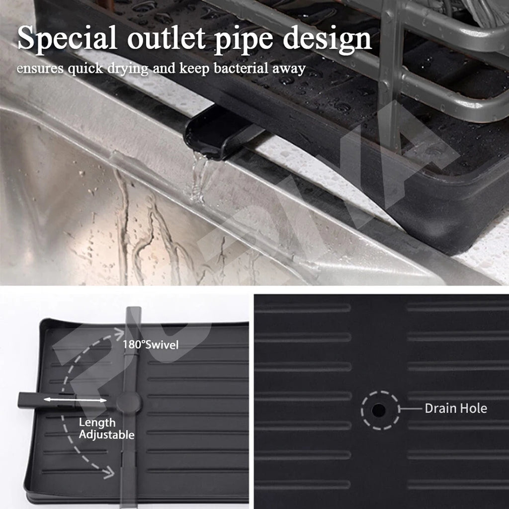 Dish Drying Rack 2 Tier Carbon Steel Dish Drainer with Auto Drain Spout Kitchen