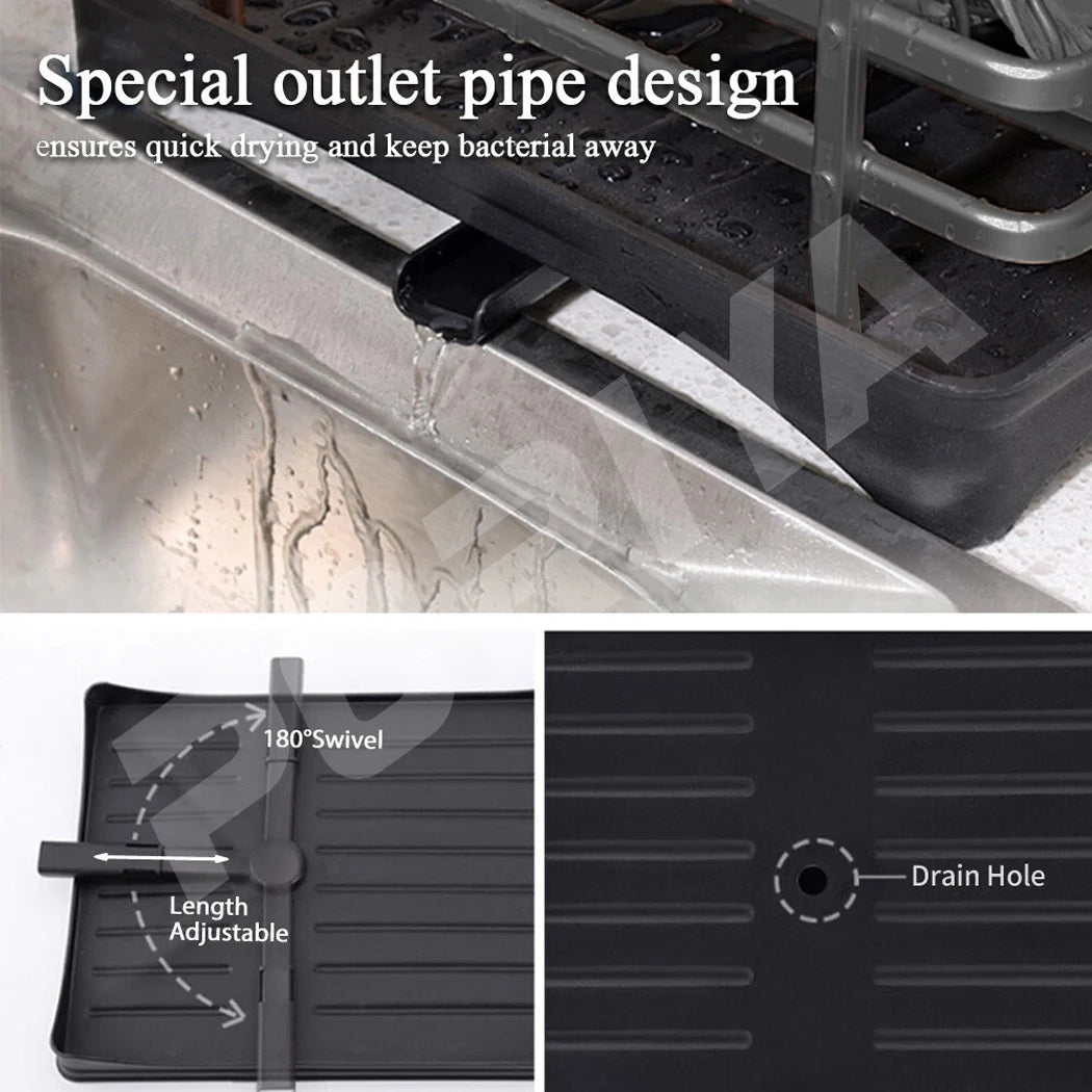 Dish Drying Rack 2 Tier Carbon Steel Dish Drainer with Auto Drain Spout Kitchen