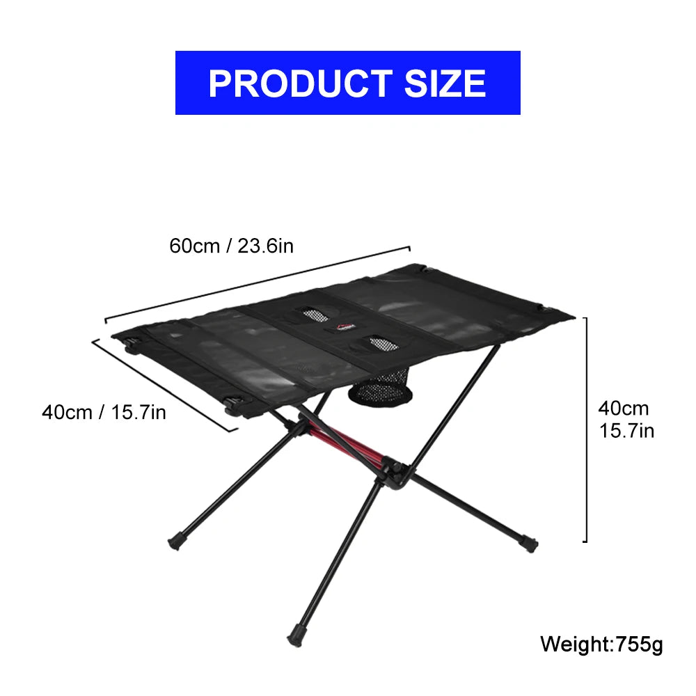 Camping Table Portable Folding Table 60cm Lightweight Outdoor Picnic Table with Cup Holders - Black