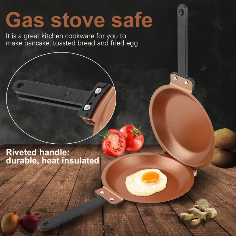 Double Sided Frying Pan 19 cm Iron Flip Pancake Egg Toast Maker with 16.5 cm Handle