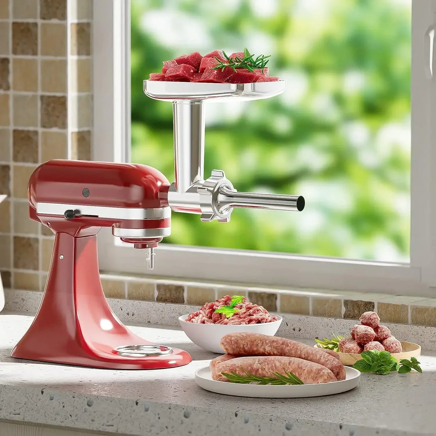 Metal Meat Grinder Attachment with Sausage Stuffer for Stand Mixer 2nd Gen 7-Piece Set