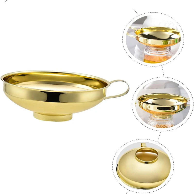 Small Golden Stainless Steel Canning Funnel Wide Mouth Kitchen Funnel for Mason Jars